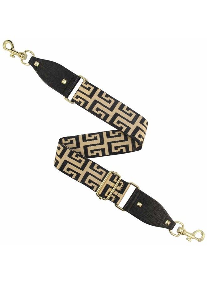 Duwi Wide Handbag & Purse Strap - Broad Multicolor Striped Guitar Style Replacement Adjustable Canvas Crossbody Bag Strap, Black, Golden, Pattern - Image 5