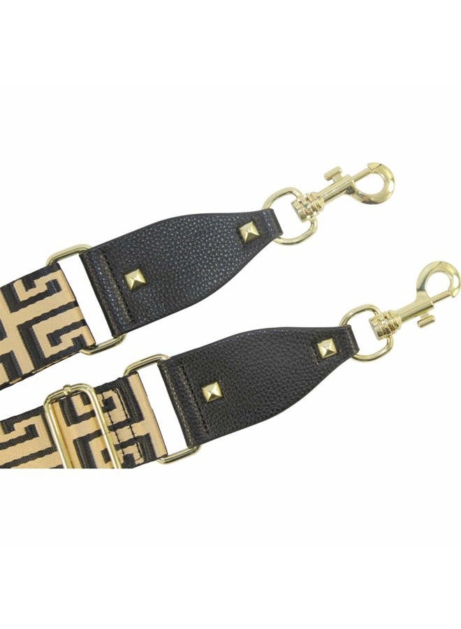 Duwi Wide Handbag & Purse Strap - Broad Multicolor Striped Guitar Style Replacement Adjustable Canvas Crossbody Bag Strap, Black, Golden, Pattern - Image 3