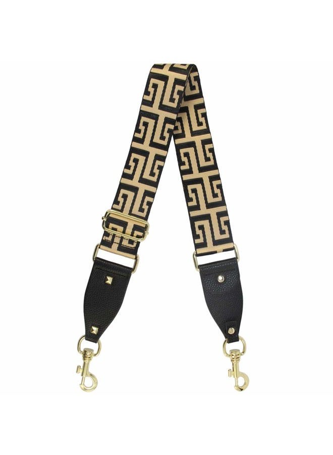 Duwi Wide Handbag & Purse Strap - Broad Multicolor Striped Guitar Style Replacement Adjustable Canvas Crossbody Bag Strap, Black, Golden, Pattern - Image 2