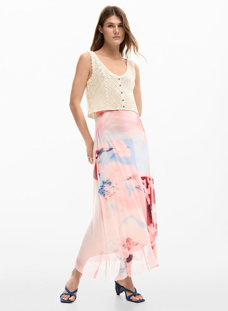 DESIGUAL Dress Made From Two Materials, Upper Part With Crochet Top And Skirt In Fluid Fabric - Image 1