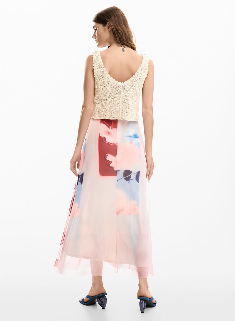 DESIGUAL Dress Made From Two Materials, Upper Part With Crochet Top And Skirt In Fluid Fabric - Image 4