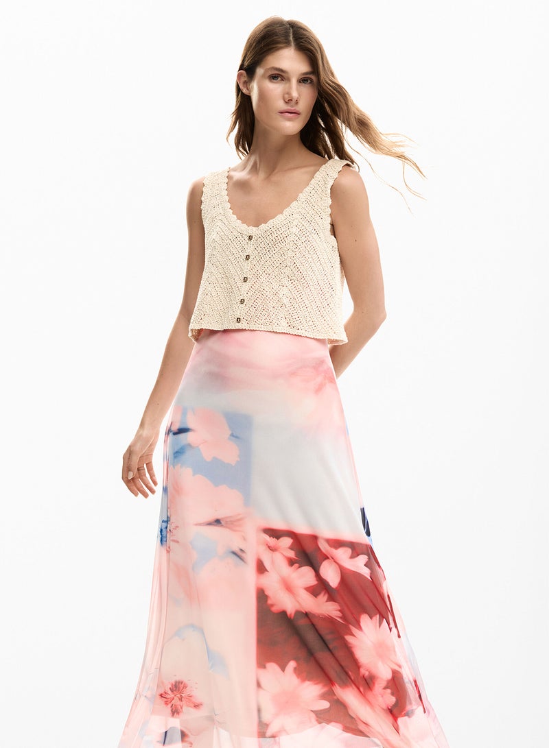 DESIGUAL Dress Made From Two Materials, Upper Part With Crochet Top And Skirt In Fluid Fabric - Image 2