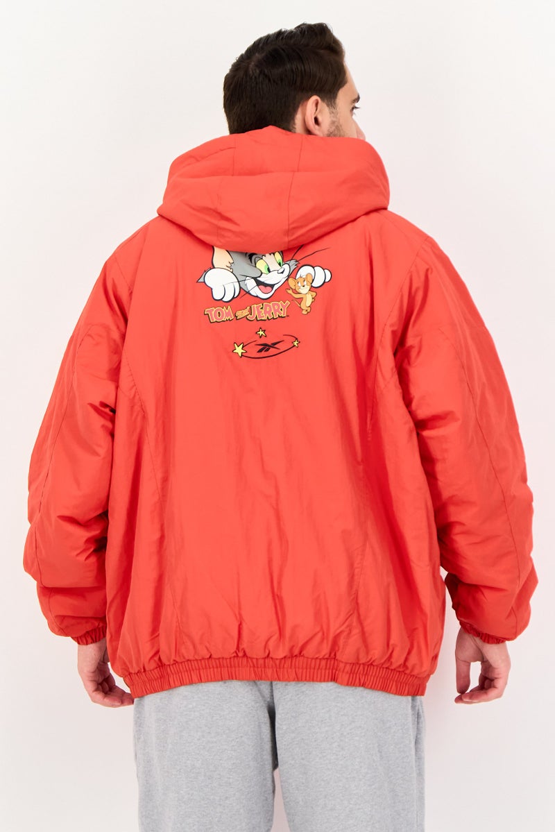 Reebok جاكيت رياضي للرجال بأكمام طويلة مناسب للخارج، أحمر - Image 3