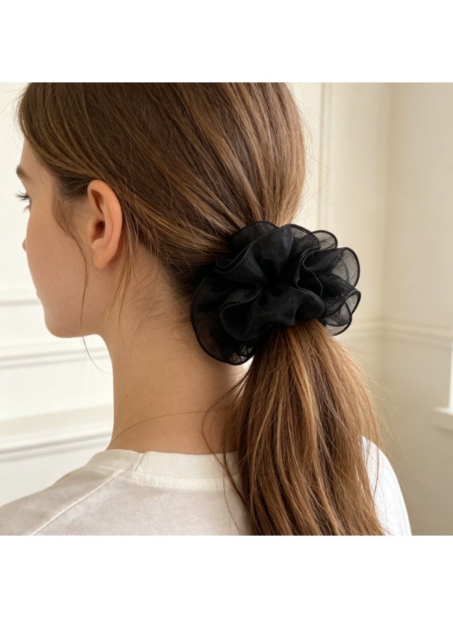 Oversized Chiffon Scrunchies for Women, 4-Layer Black Hair Ties (2 Pack) - Image 3