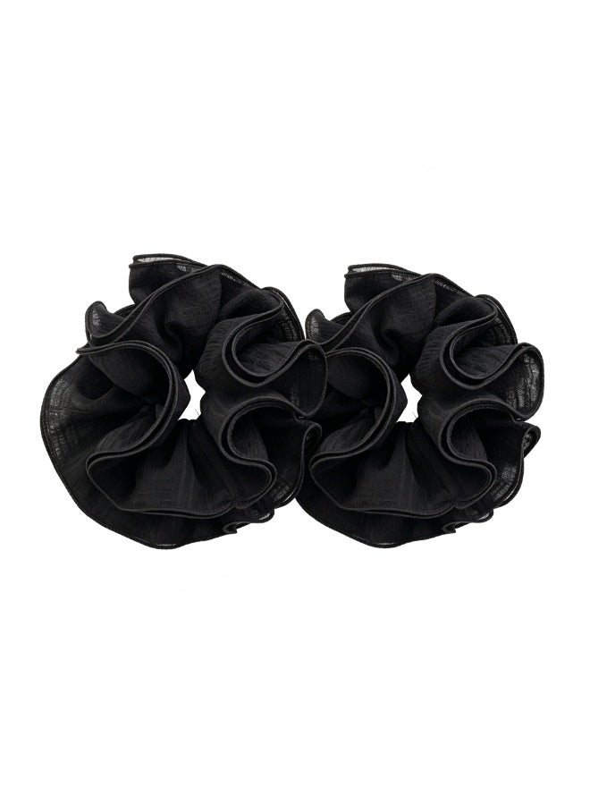 Oversized Chiffon Scrunchies for Women, 4-Layer Black Hair Ties (2 Pack) - Image 1