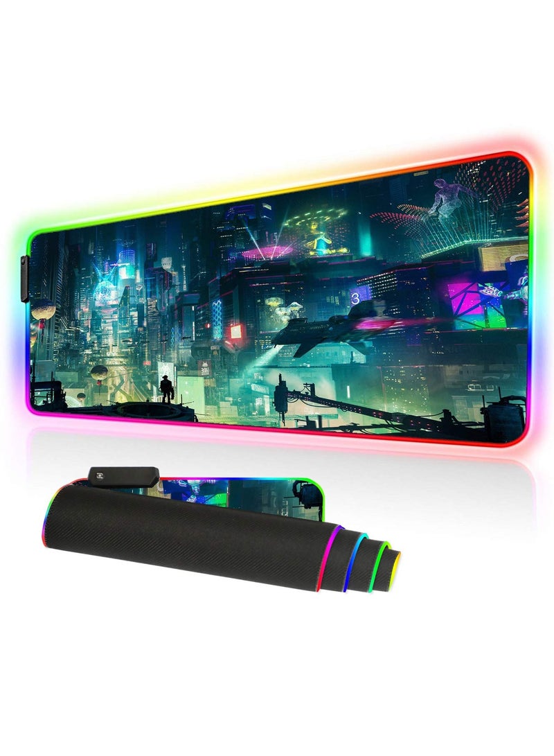 Excefore RGB Gaming Mouse Pad - Transform Your Gaming Experience, 9 Lighting Modes, Anti-Slip Waterproof Surface, Large Extended Mouse Mat (31.5 x 11.8 Inch, Cyber City) - Image 1