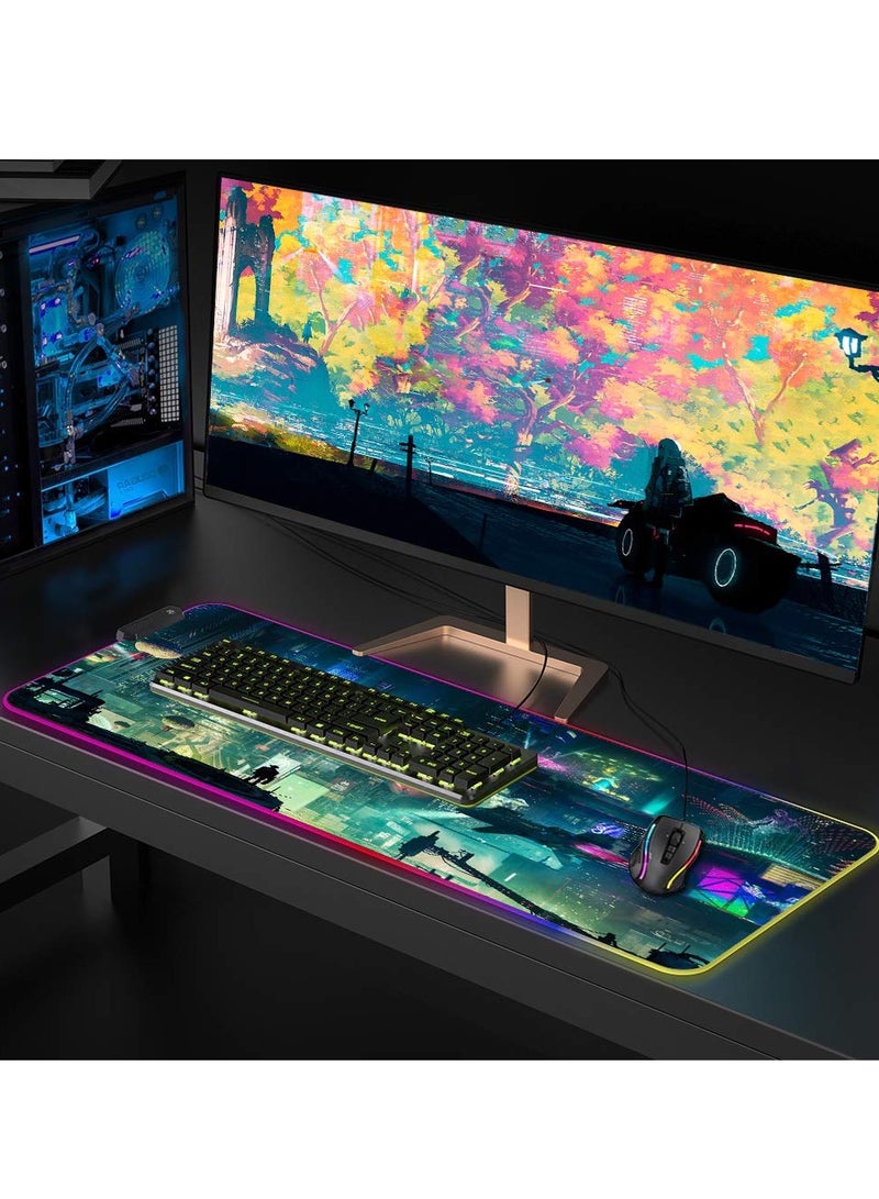 Excefore RGB Gaming Mouse Pad - Transform Your Gaming Experience, 9 Lighting Modes, Anti-Slip Waterproof Surface, Large Extended Mouse Mat (31.5 x 11.8 Inch, Cyber City)  - Image 5