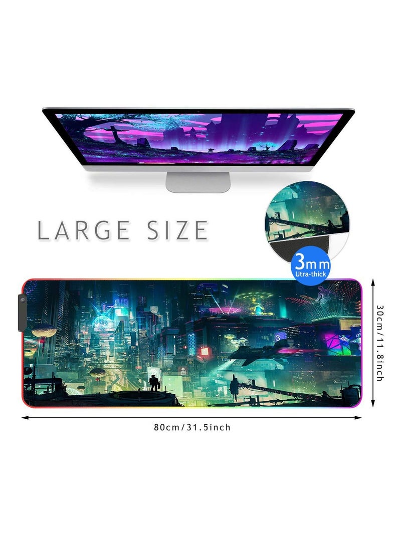 Excefore RGB Gaming Mouse Pad - Transform Your Gaming Experience, 9 Lighting Modes, Anti-Slip Waterproof Surface, Large Extended Mouse Mat (31.5 x 11.8 Inch, Cyber City)  - Image 2