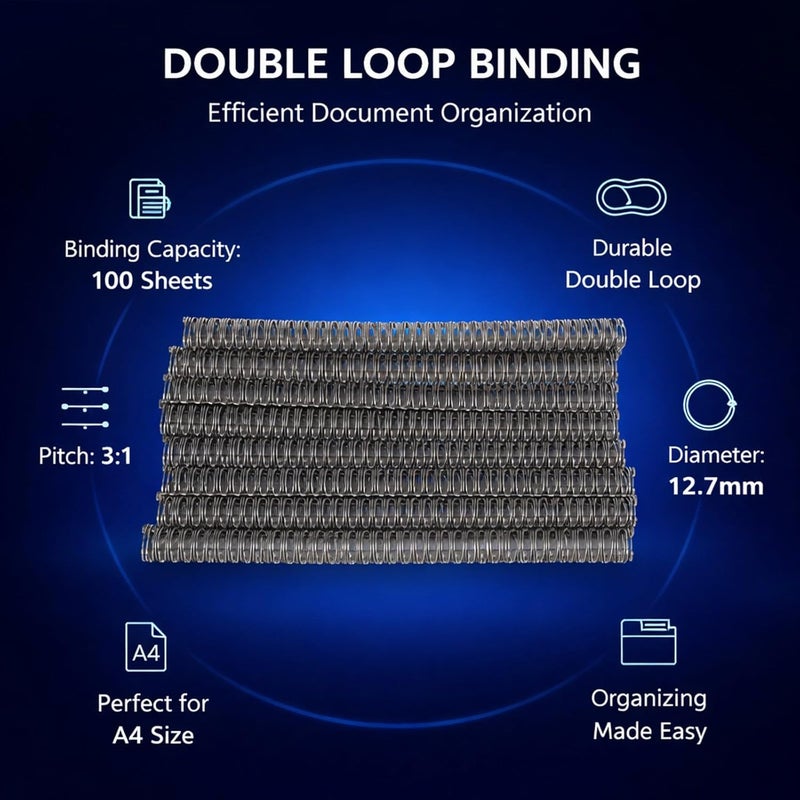 Double Loop Wire Binding Spine, 100 Pcs, 12.7mm Diameter, 100 - Sheet Capacity - Durable Nylon Coated Iron Core, 3:1 Pitch, 34 Loops for A4 Documents (Bronze) - Image 2