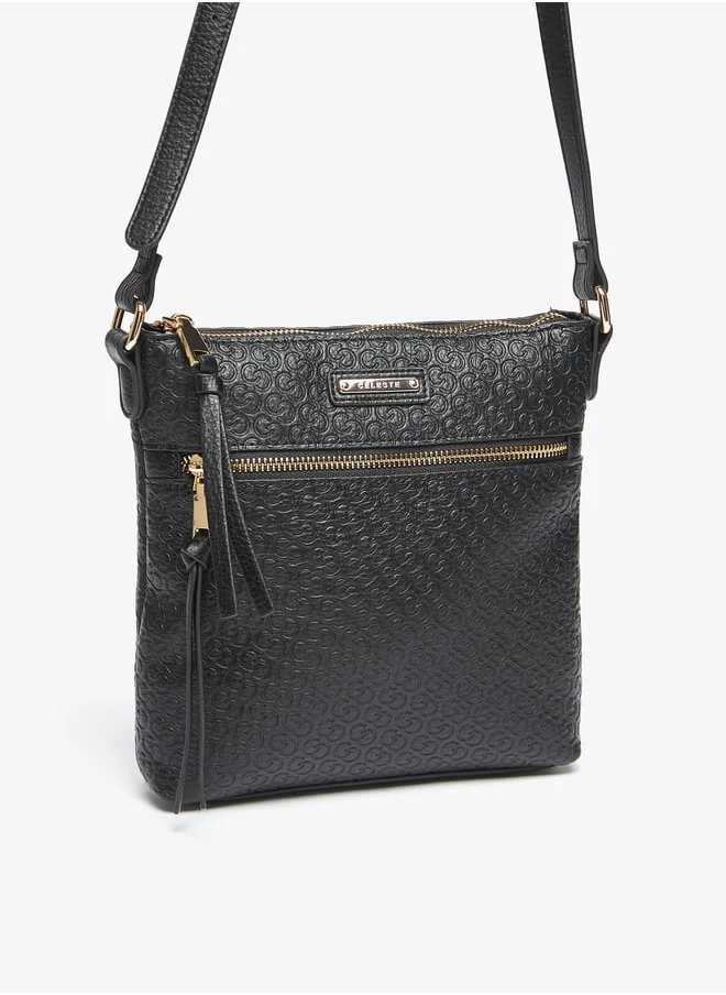 Celeste Women Monogram Embossed Crossbody Bag with Zip Closure and Strap
