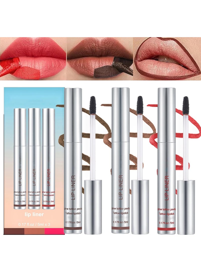 Dulele - Dulele 3PCS Lip Liner Set Peel Off Lip Liner Tattoo Peel Off Lip Stain Long Lasting Waterproof Lip Stain Peel Off Transfer Proof Matte Finish Lip Gloss Red 1 - Image 1