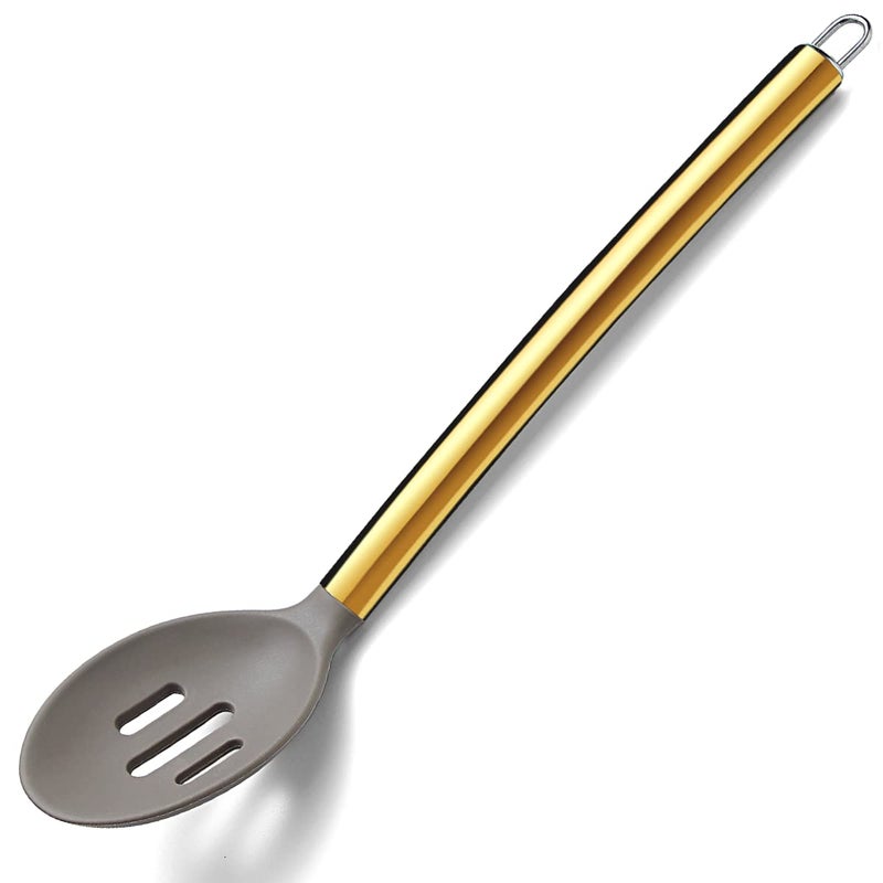 Berglander Nonstick Silicone Slotted Spoon Titanium Gold Plated Handle Basting Spoon Dishwasher Safe Easy to Clean