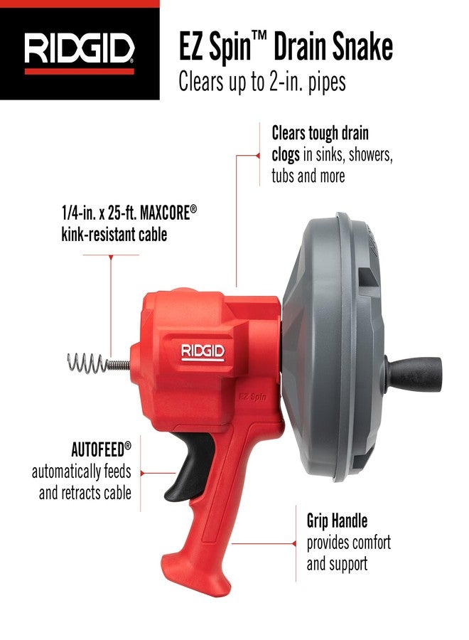 ريدجيد أداة تنظيف المصارف RIDGID 80168 EZ Spin™ للأحواض والدُشات والمغاسل، مع خاصية التغذية التلقائية وكابل MAXCORE - Image 2