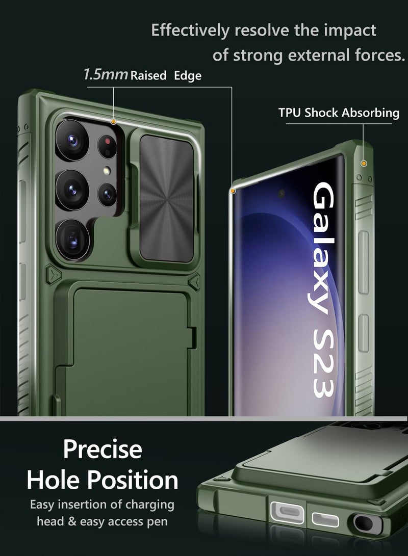 Vihibii for Samsung Galaxy S23 Ultra Case with Card Holder (4 Cards) & Sliding Camera Cover & Kickstand, Shockproof Rugged Hard Back & TPU Edge Wallet Case for Galaxy S23 Ultra 5G 6.8" 2023, Green - Image 5
