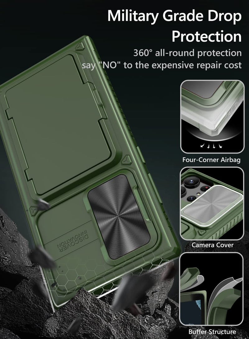 Vihibii for Samsung Galaxy S23 Ultra Case with Card Holder (4 Cards) & Sliding Camera Cover & Kickstand, Shockproof Rugged Hard Back & TPU Edge Wallet Case for Galaxy S23 Ultra 5G 6.8" 2023, Green - Image 4
