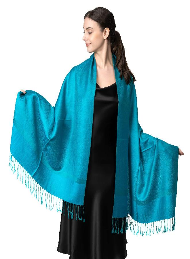 Achillea Women's Two Tone Vintage Jacquard Paisley Pashmina Shawl Wrap Scarf (Charcoal Gray) - Image 1