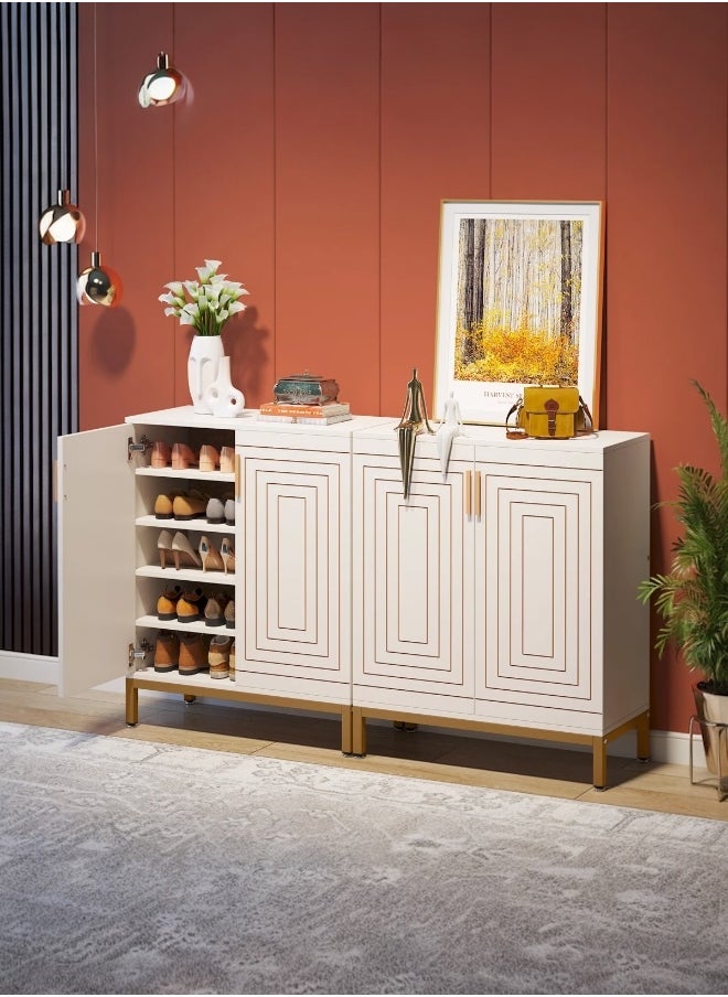 woodx Off-White Shoe Cabinet with Gold Line Detail and Legs  - Image 2