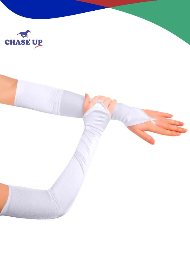 Chase Up Women's Long Fingerless Sheer Gloves, Tulle Mesh Gloves for Wedding Bridal Opera Party Costume And Cosplay, White Adult Size - Image 1