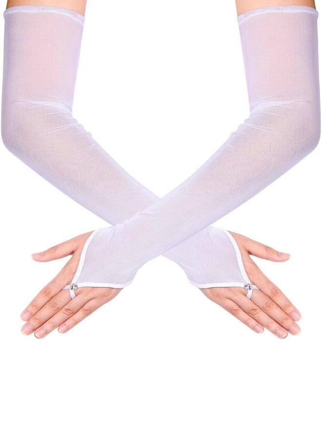 Chase Up Women's Long Fingerless Sheer Gloves, Tulle Mesh Gloves for Wedding Bridal Opera Party Costume And Cosplay, White Adult Size - Image 2