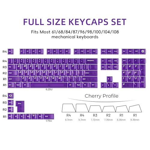 HITIME XVX Purple Clear Keycaps,Transparent Keycaps 60 75 100 Percent,Ceramic Keycap Style, Shine Through Keycap, Cherry Profile Keyboard Key Cap Set for Mx Switches Mechanical Keyboard, 119 Keys - Image 4