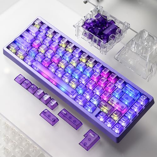 HITIME XVX Purple Clear Keycaps,Transparent Keycaps 60 75 100 Percent,Ceramic Keycap Style, Shine Through Keycap, Cherry Profile Keyboard Key Cap Set for Mx Switches Mechanical Keyboard, 119 Keys - Image 3