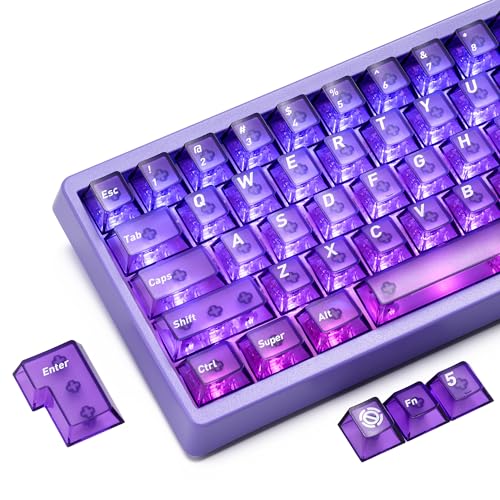 HITIME XVX Purple Clear Keycaps,Transparent Keycaps 60 75 100 Percent,Ceramic Keycap Style, Shine Through Keycap, Cherry Profile Keyboard Key Cap Set for Mx Switches Mechanical Keyboard, 119 Keys - Image 1