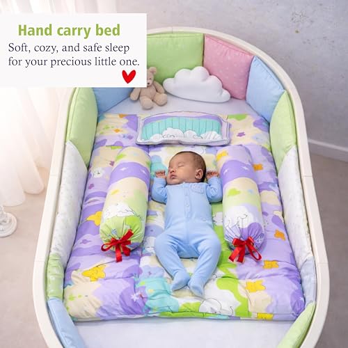 Fareto Combo of Baby Bed with Net | Carry Bag | 4 Pcs Bedding Set (0-6 Months, Baby Size, Cotton) (PURPAL NEW Star) - Image 3
