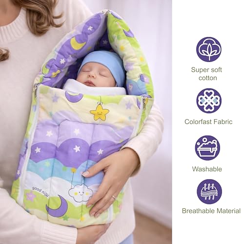 Fareto Combo of Baby Bed with Net | Carry Bag | 4 Pcs Bedding Set (0-6 Months, Baby Size, Cotton) (PURPAL NEW Star) - Image 4