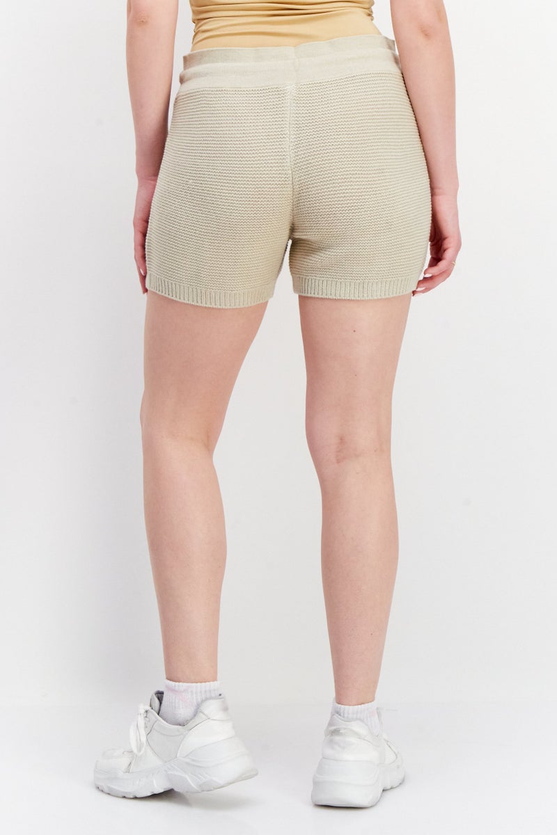 Onzie Women Solid Knitted Shorts, Beige - Image 3