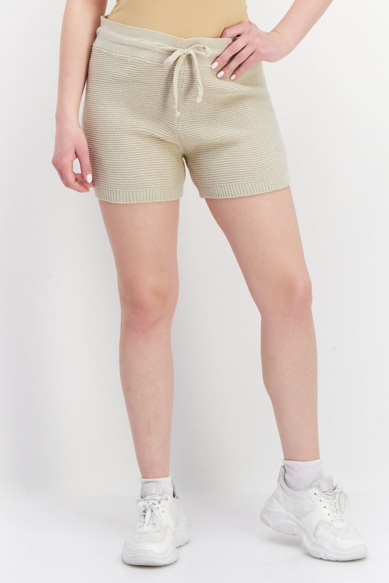 Onzie Women Solid Knitted Shorts, Beige - Image 1