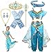 Yosbabe Girls Jasmine Costume Arabian Princess Jasmine Cosplay Costume with Headband Accessories Halloween Party Dress up Costume for Kids 12045T - Image 3