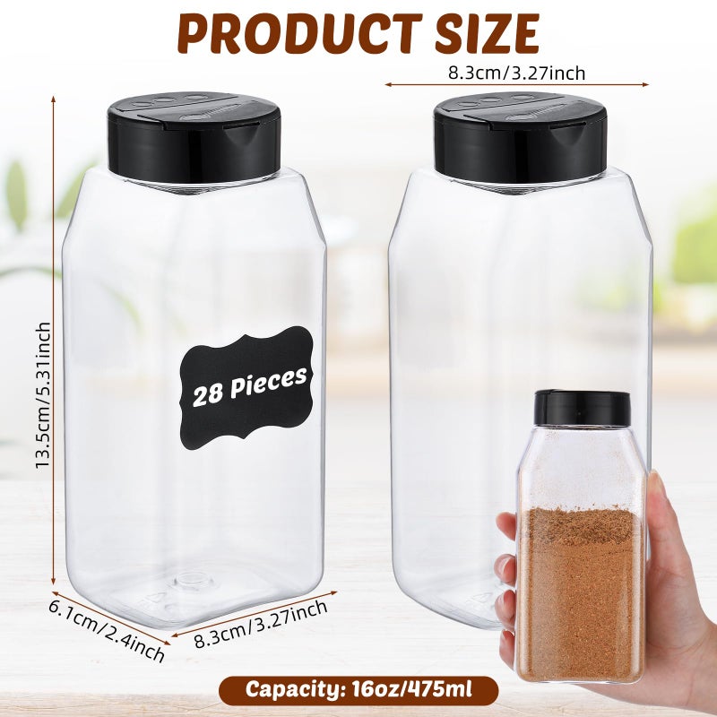 Mifoci 28 Pack 16 oz Plastic Spice Jars with Cap Square Plastic Bottle Containers with Shaker Lids and Stickers Large Seasoning Shaker Empty Powder Storage Container for Storing Salt Herbs (Black) - Image 2