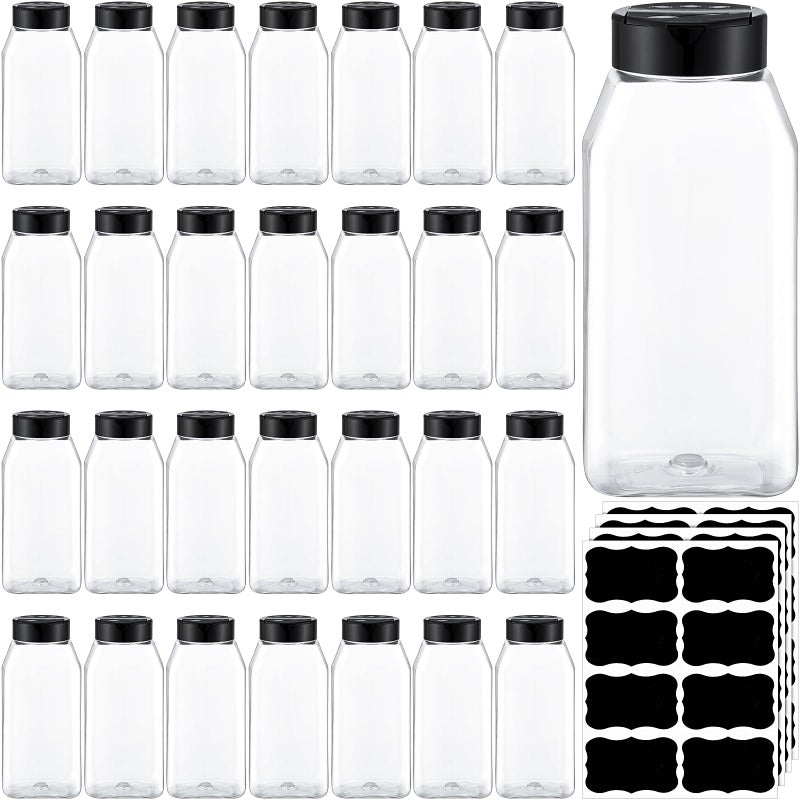 Mifoci 28 Pack 16 oz Plastic Spice Jars with Cap Square Plastic Bottle Containers with Shaker Lids and Stickers Large Seasoning Shaker Empty Powder Storage Container for Storing Salt Herbs (Black) - Image 1