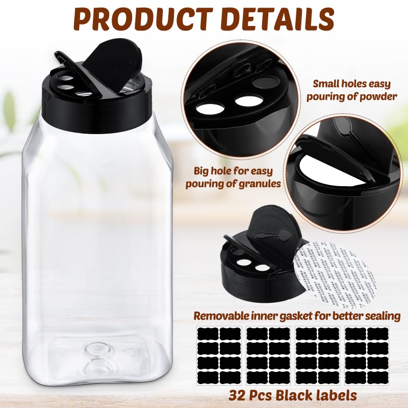 Mifoci 28 Pack 16 oz Plastic Spice Jars with Cap Square Plastic Bottle Containers with Shaker Lids and Stickers Large Seasoning Shaker Empty Powder Storage Container for Storing Salt Herbs (Black) - Image 3