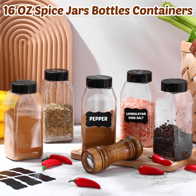 Mifoci 28 Pack 16 oz Plastic Spice Jars with Cap Square Plastic Bottle Containers with Shaker Lids and Stickers Large Seasoning Shaker Empty Powder Storage Container for Storing Salt Herbs (Black) - Image 4