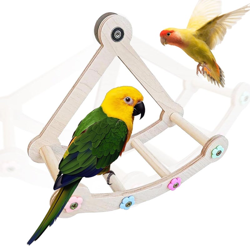 DINTSTYLE Bird Stand Perch Toy,Interactive Rocking Parakeet Toy and Perch, Wooden Exercise Wheel Cockatiel Toy, Intelligence Puzzle Enrichment Toys,Bird Playground Play Stands for Conure Budgie(A) - Image 1