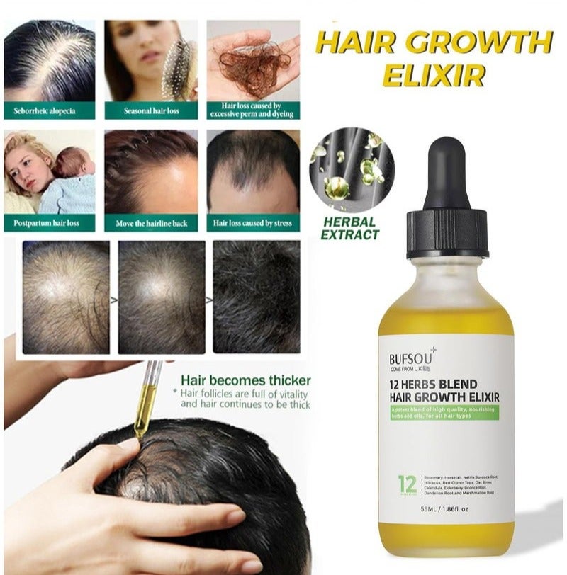 BUFSOU 12 Herbs Hair Growth Oil 55ml – Herbal Elixir for Stronger Roots, Faster Hair Growth & Hair Loss Control – Natural Hair Care for Men & Women - Image 3
