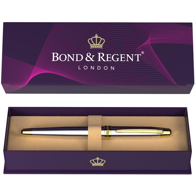 Bond & Regent 24 Karat Gold Luxury Rollerball Pen, Silver Chrome - Image 1