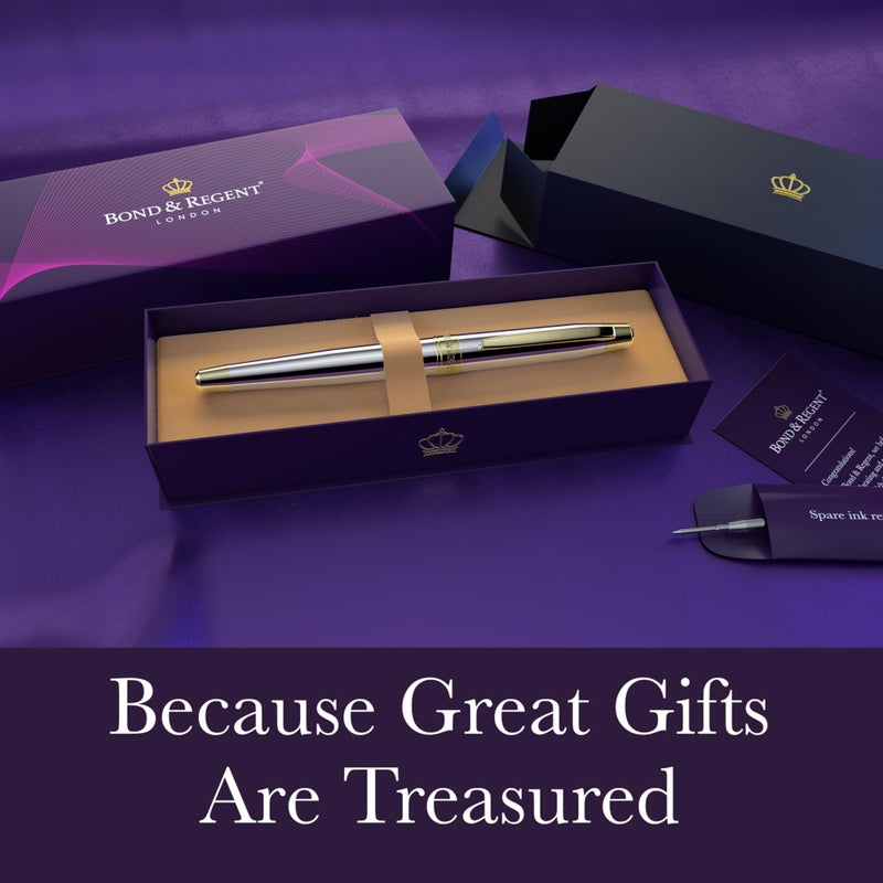 Bond & Regent 24 Karat Gold Luxury Rollerball Pen, Silver Chrome - Image 2