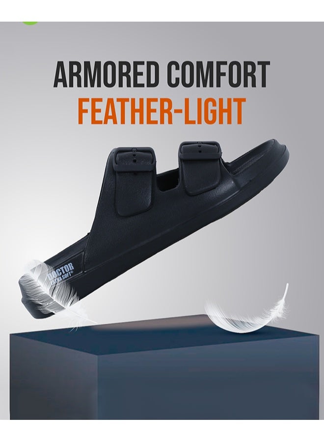 DOCTOR EXTRA SOFT Men's Classic Cushion Sliders with Adjustable Buckle Straps | Comfortable & Lightweight | Anti-Skid Waterproof Everyday Slippers for Men & Boys – D-505 - Image 2