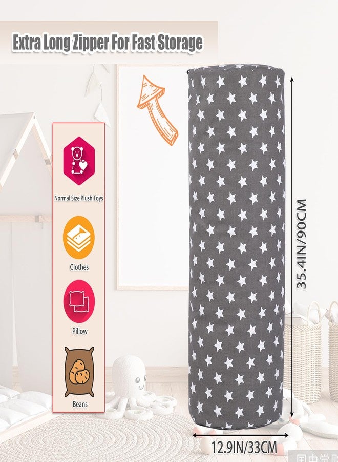 SANFERGE Stuffed Animal Storage Bean Bag Chair Cover (No Filler), Cylinder Plush Toy Storage Stuff and Sit Seat for Kids Boys and Girls, Canvas Large Soft Sit & Play Sofa with YKK Zipper - Image 5
