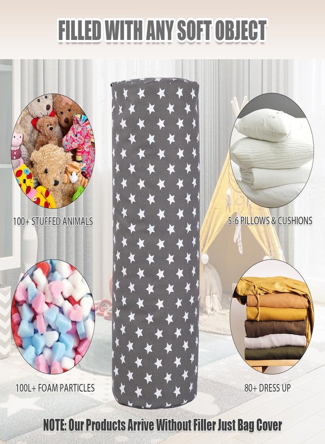 SANFERGE Stuffed Animal Storage Bean Bag Chair Cover (No Filler), Cylinder Plush Toy Storage Stuff and Sit Seat for Kids Boys and Girls, Canvas Large Soft Sit & Play Sofa with YKK Zipper - Image 2