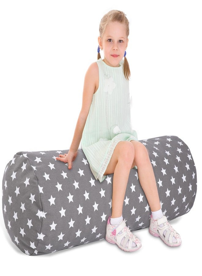 SANFERGE Stuffed Animal Storage Bean Bag Chair Cover (No Filler), Cylinder Plush Toy Storage Stuff and Sit Seat for Kids Boys and Girls, Canvas Large Soft Sit & Play Sofa with YKK Zipper - Image 1