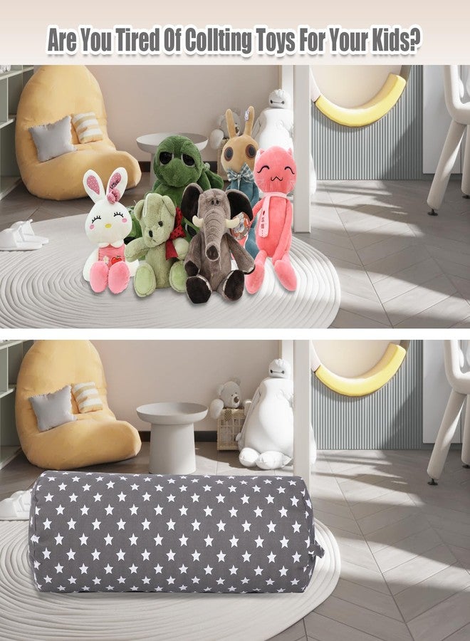 SANFERGE Stuffed Animal Storage Bean Bag Chair Cover (No Filler), Cylinder Plush Toy Storage Stuff and Sit Seat for Kids Boys and Girls, Canvas Large Soft Sit & Play Sofa with YKK Zipper - Image 4