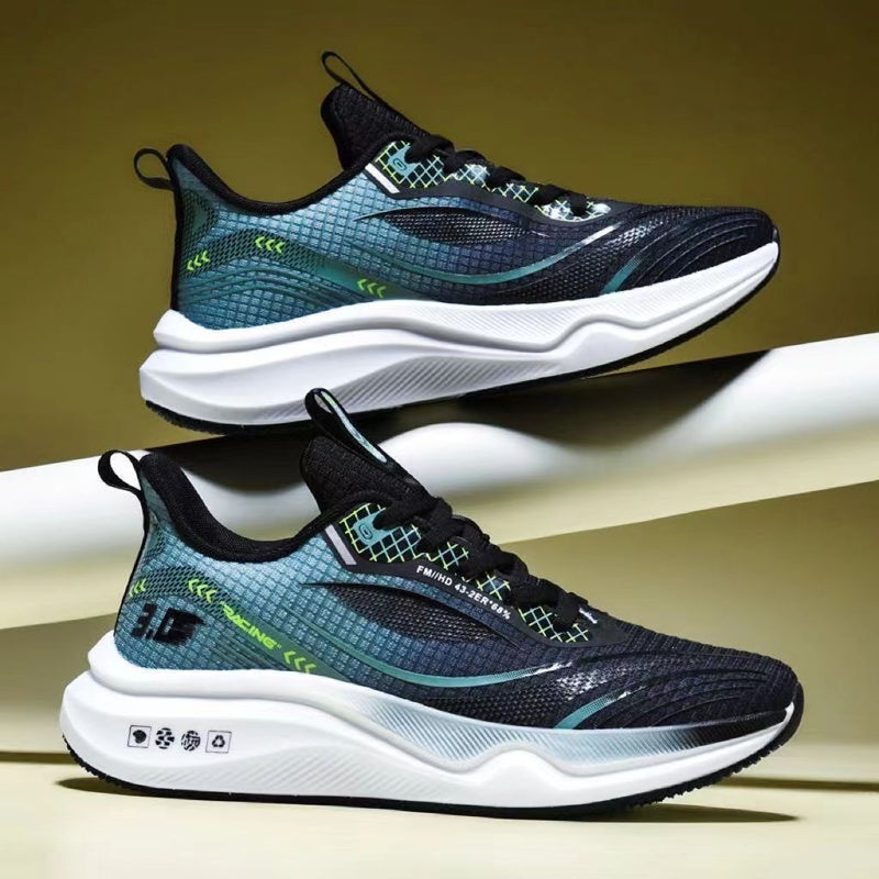2024 Mens Summer Mesh Sneakers Breathable Shock-Absorbing Running Shoes black green 