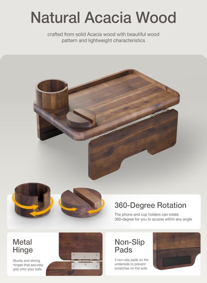 HOLANA Acacia Wood Couch Arm Tray, 15.74”x9.8” Arm Table for Couch - Couch Cup Holder Tray with Rotated Phone Holder, Cup Holder - Clip on Sofa Armchair Caddy with Non-Slip Pad (Walnut Color) - Image 4