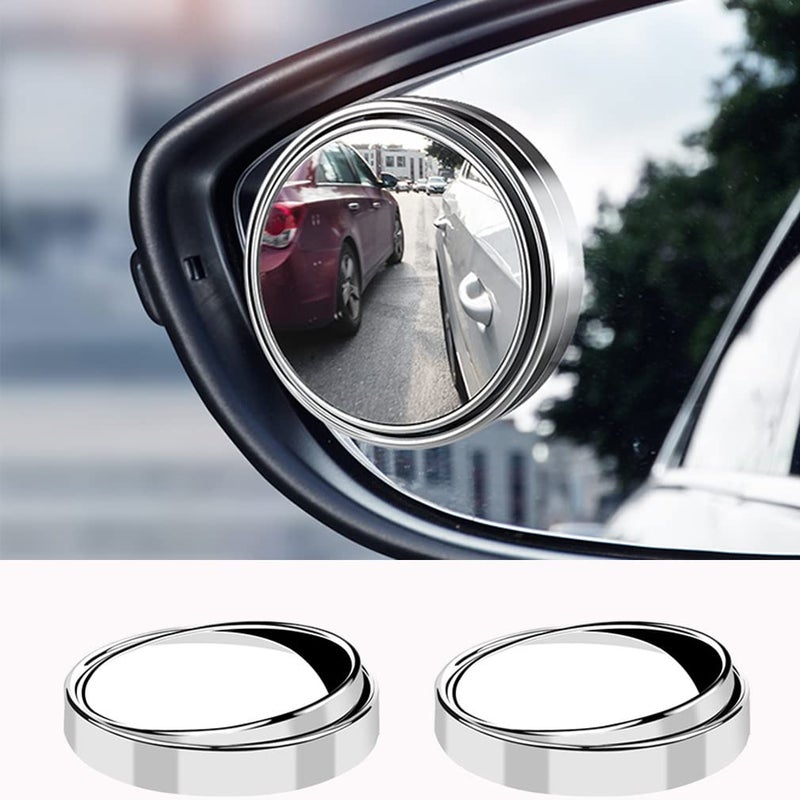 ESreake 2PCS small Blind Spot Mirror2 Round HD Glass Convex Rear View MirrorStrong Adhesive Mirror for Car Van SUV and Trucks 250mm Silver frame