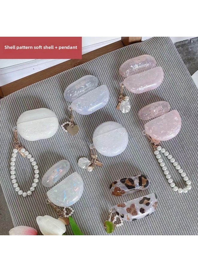 Generic - Applicable For HuaweiFreebuds Pro Earphone Case Creative Shell Pattern Soft Case 3/4/6i Wireless Bluetooth Pendant-Color:Shell Pattern + Bracelet-leopard Print-Model:For HuaweiFreebuds 3 (protective Case) - Image 1
