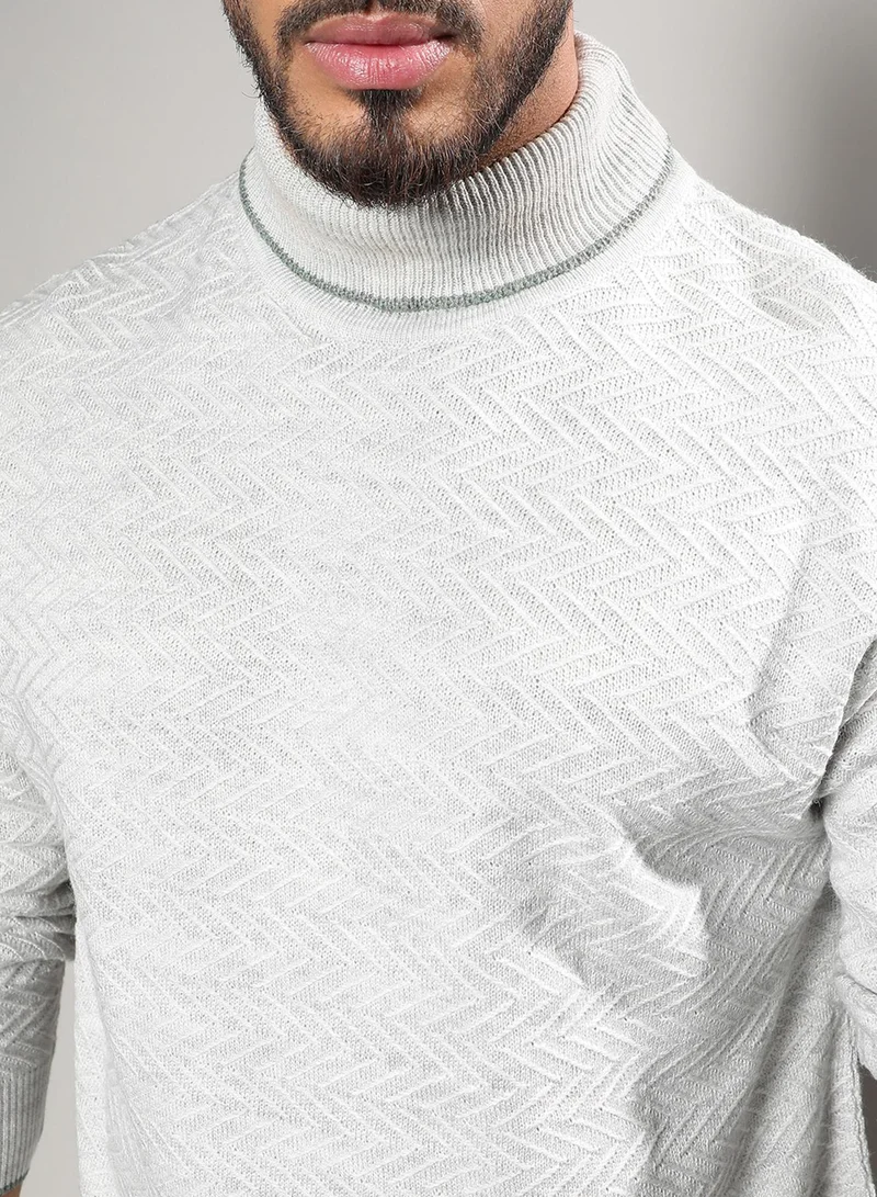 Instafab Plus  Men's Beige Herringbone Knitted Pullover Sweater For Casual Wear | Turtle Neck | Long Sleeve | Pull On Closure | Woll sweater Crafted With Comfort Fit For Everyday Wear for Men | Best Price UAE