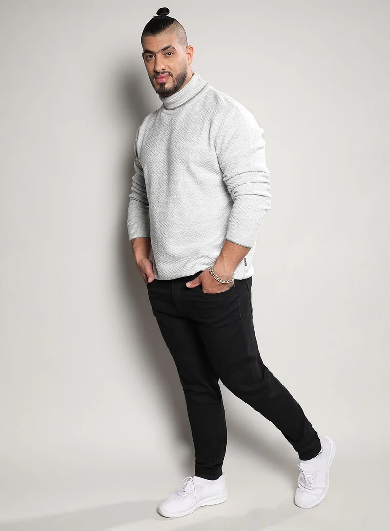 Instafab Plus  Men's Beige Herringbone Knitted Pullover Sweater For Casual Wear | Turtle Neck | Long Sleeve | Pull On Closure | Woll sweater Crafted With Comfort Fit For Everyday Wear for Men | Best Price UAE